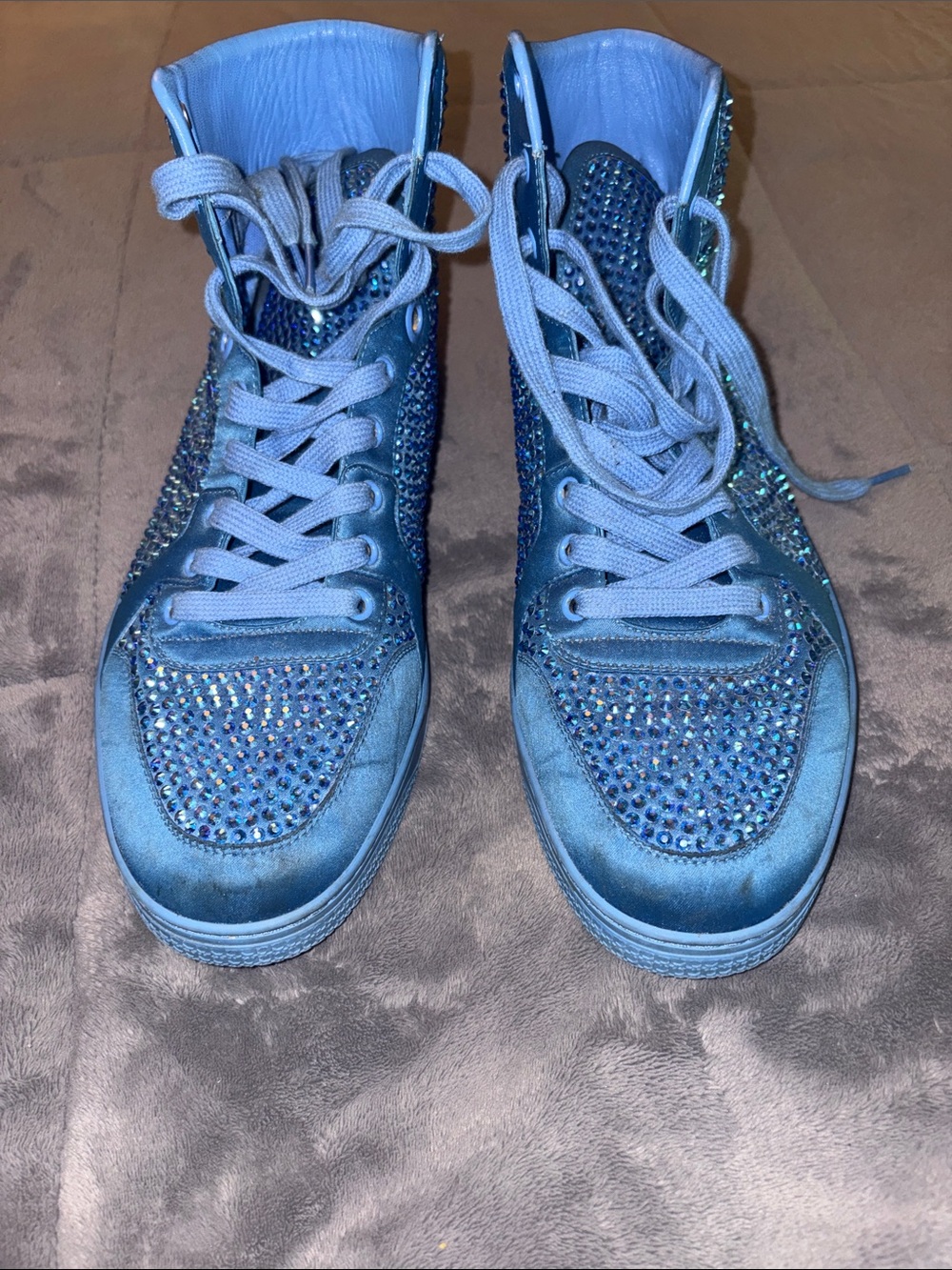 Authentic Gucci Coda Blue Crystal High-Top Sneakers
